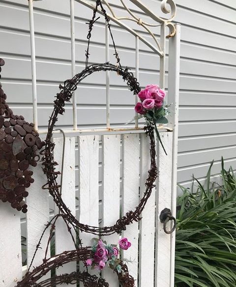 Deborah Keats  Hanging Garden Wreath  Barbed Wire